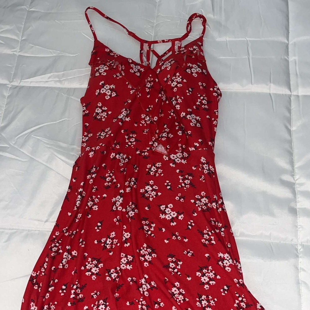 Red Floral Spaghetti Strap Dress